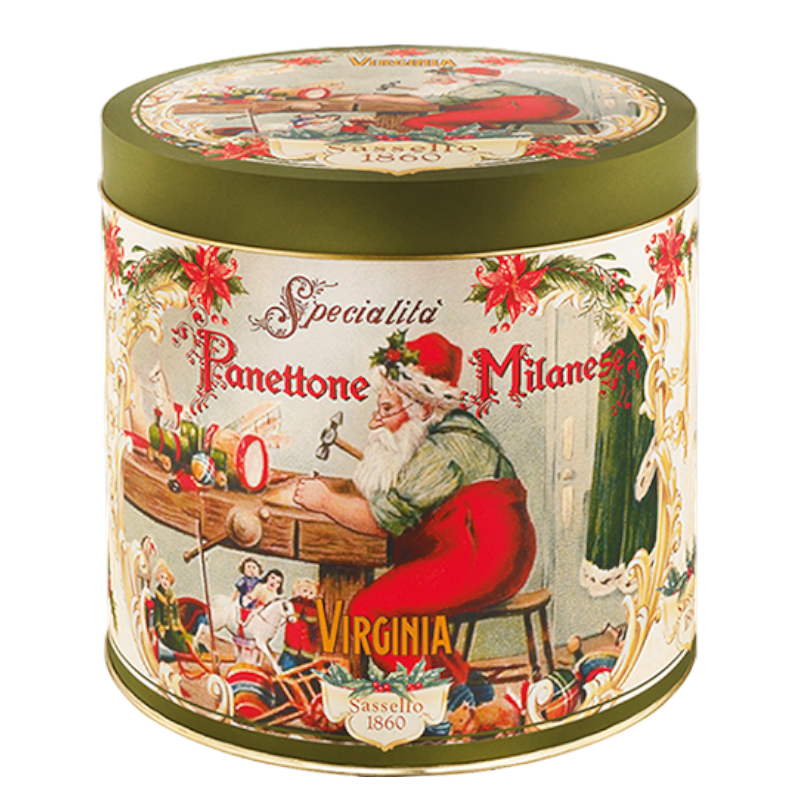 Panettone in green round tin 1kg