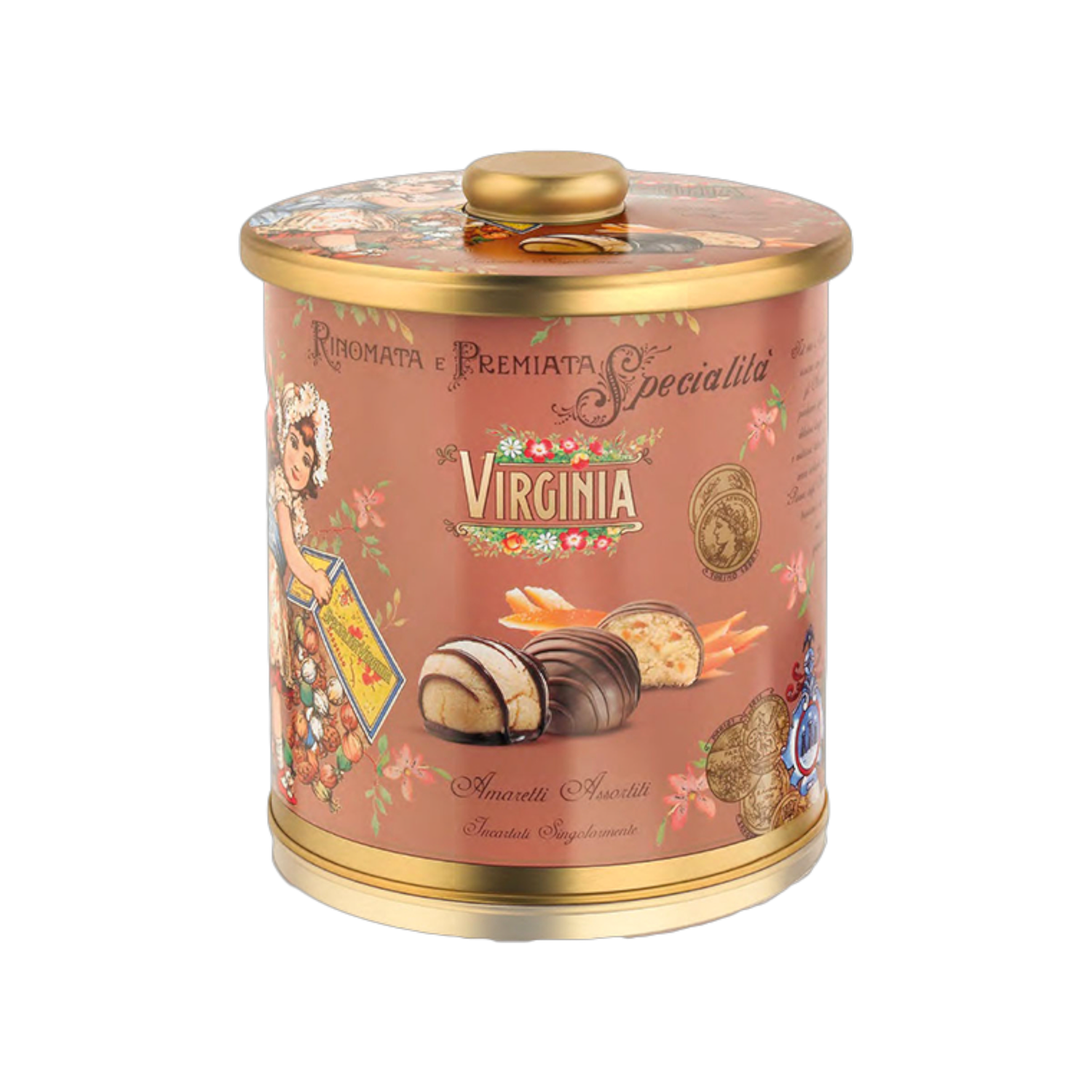 Metalen doos met amaretti - Chocolade &amp; sinaasappel 220gr