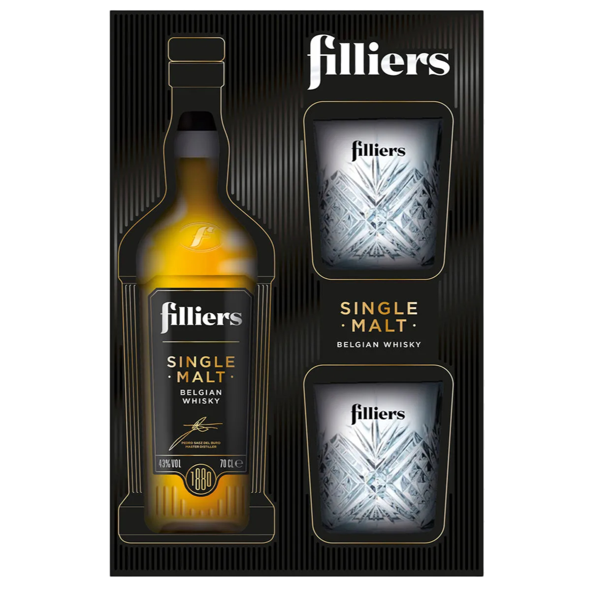 Filliers Whisky Bourbon Cask 70cl + 2 glazen 43°