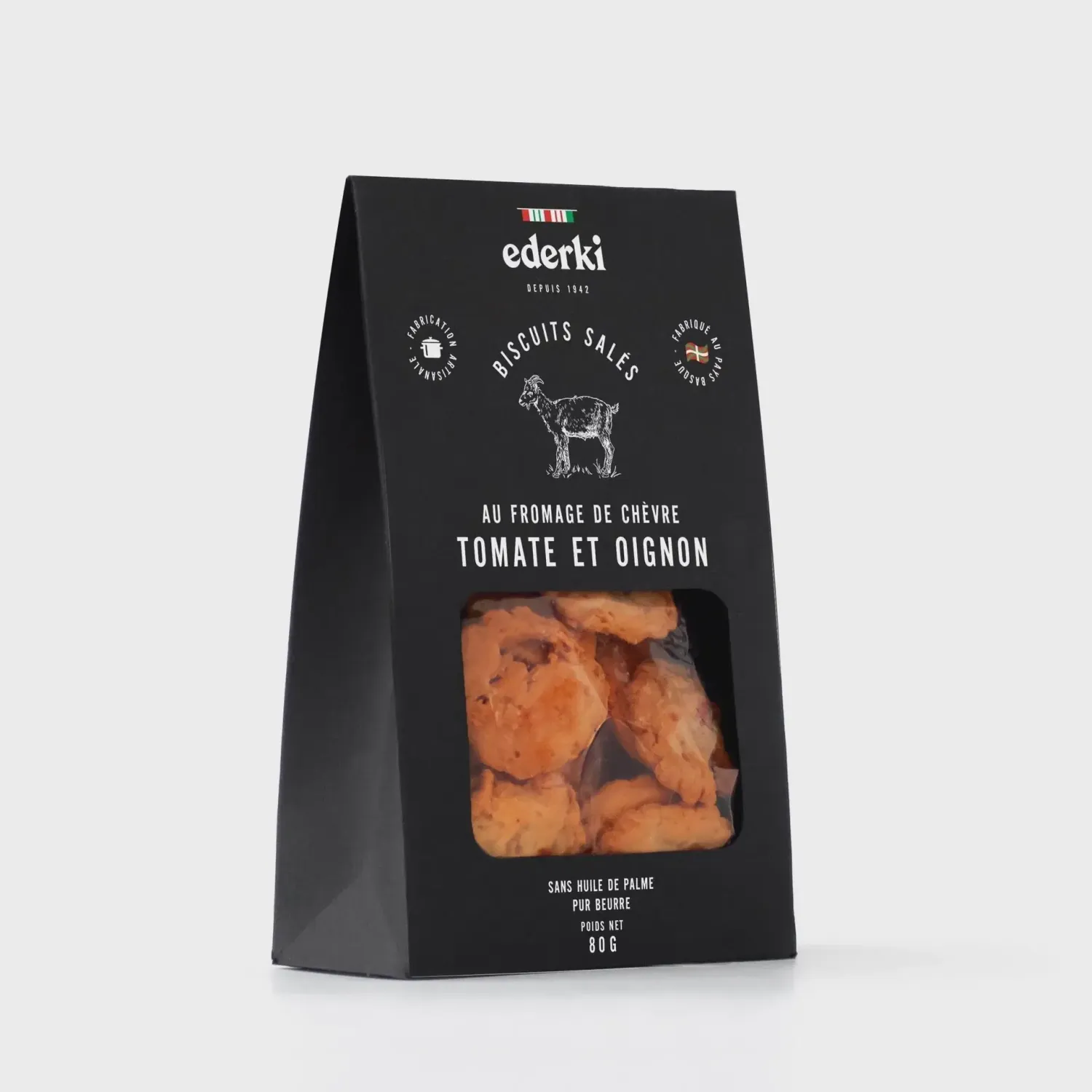 Biscuit au fromage de chèvre, tomates et oignons