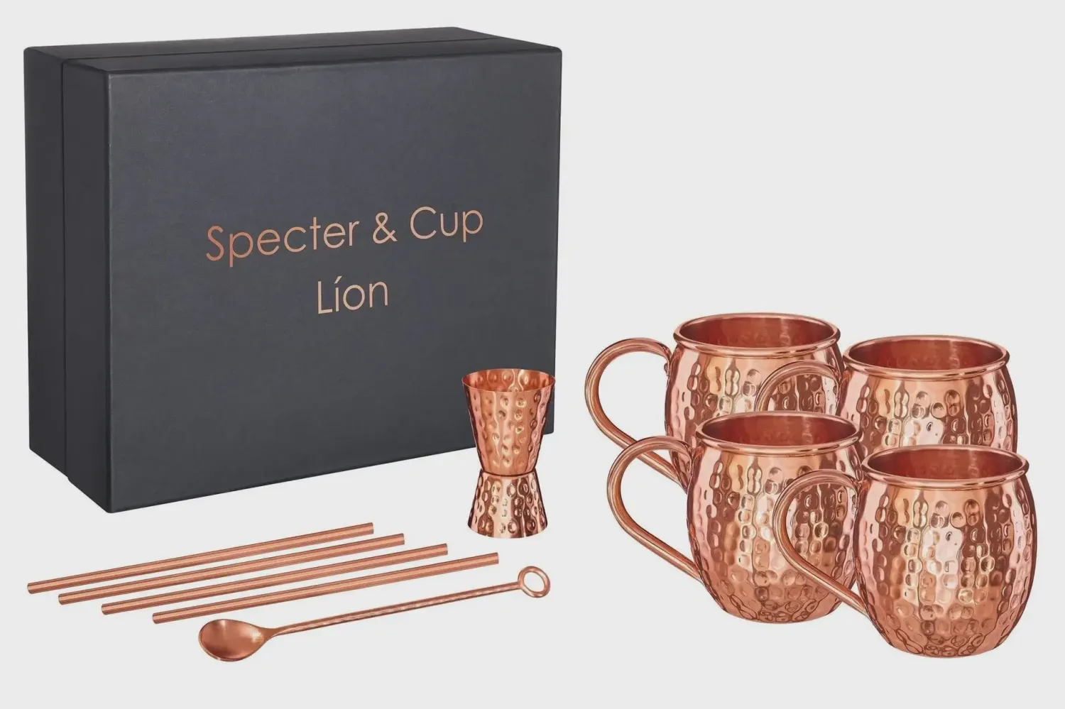 Líon - Moscow Mule Kupferbecher-Set 500ml I (4er-Set) + Zubehör