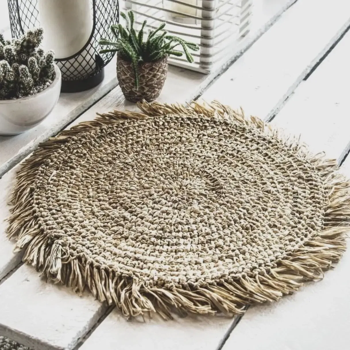 The Fringe Raffia Placemat Round - Natural
