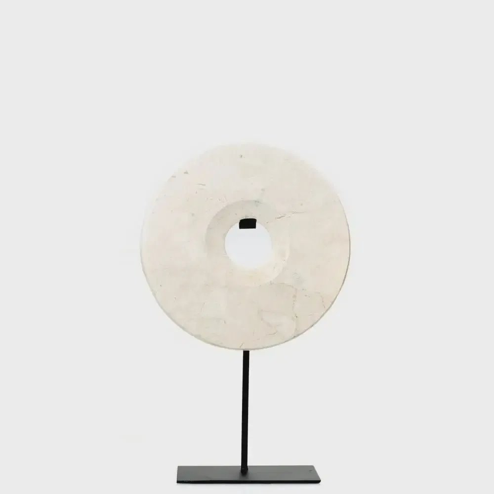 The Marble Disc on Stand - White - M