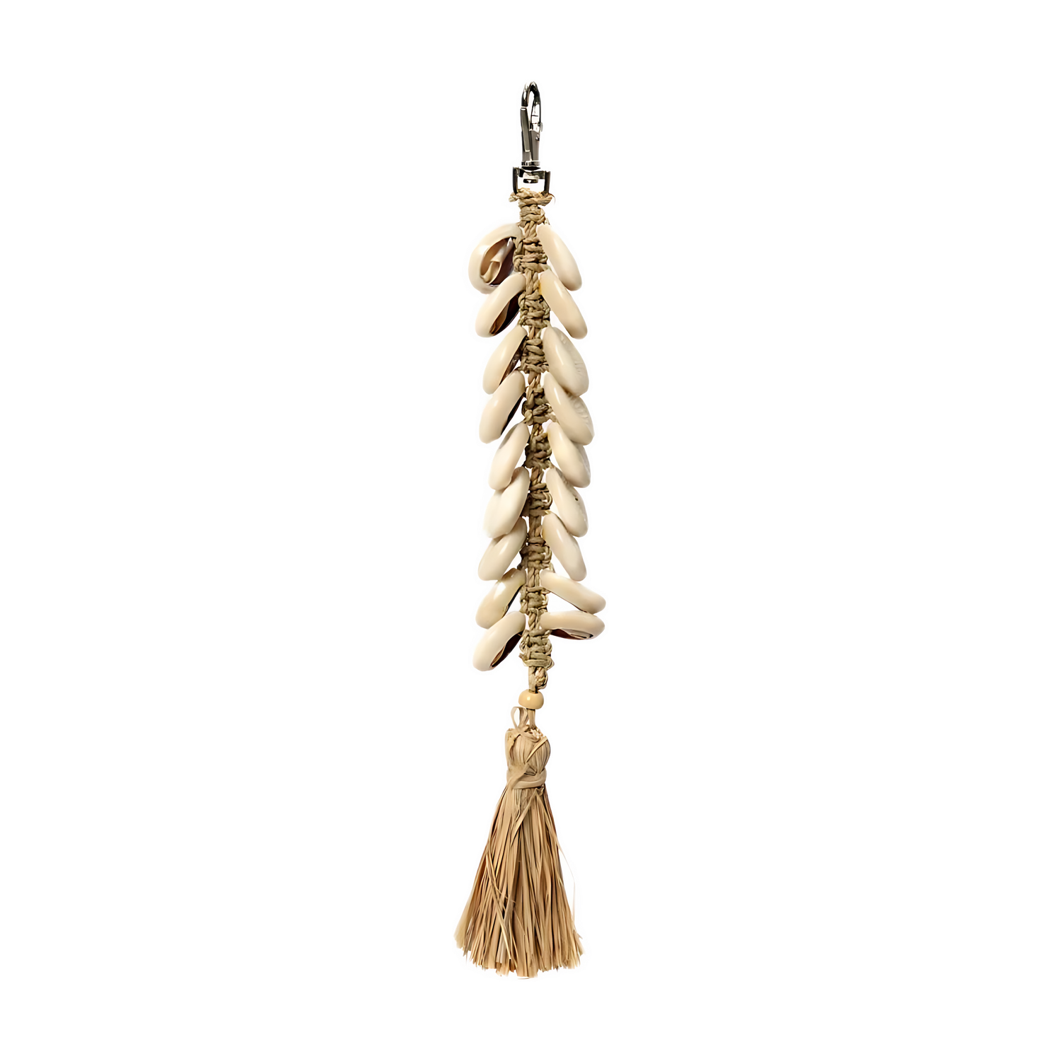 The Raffia Fishbone Keychain - Natural White