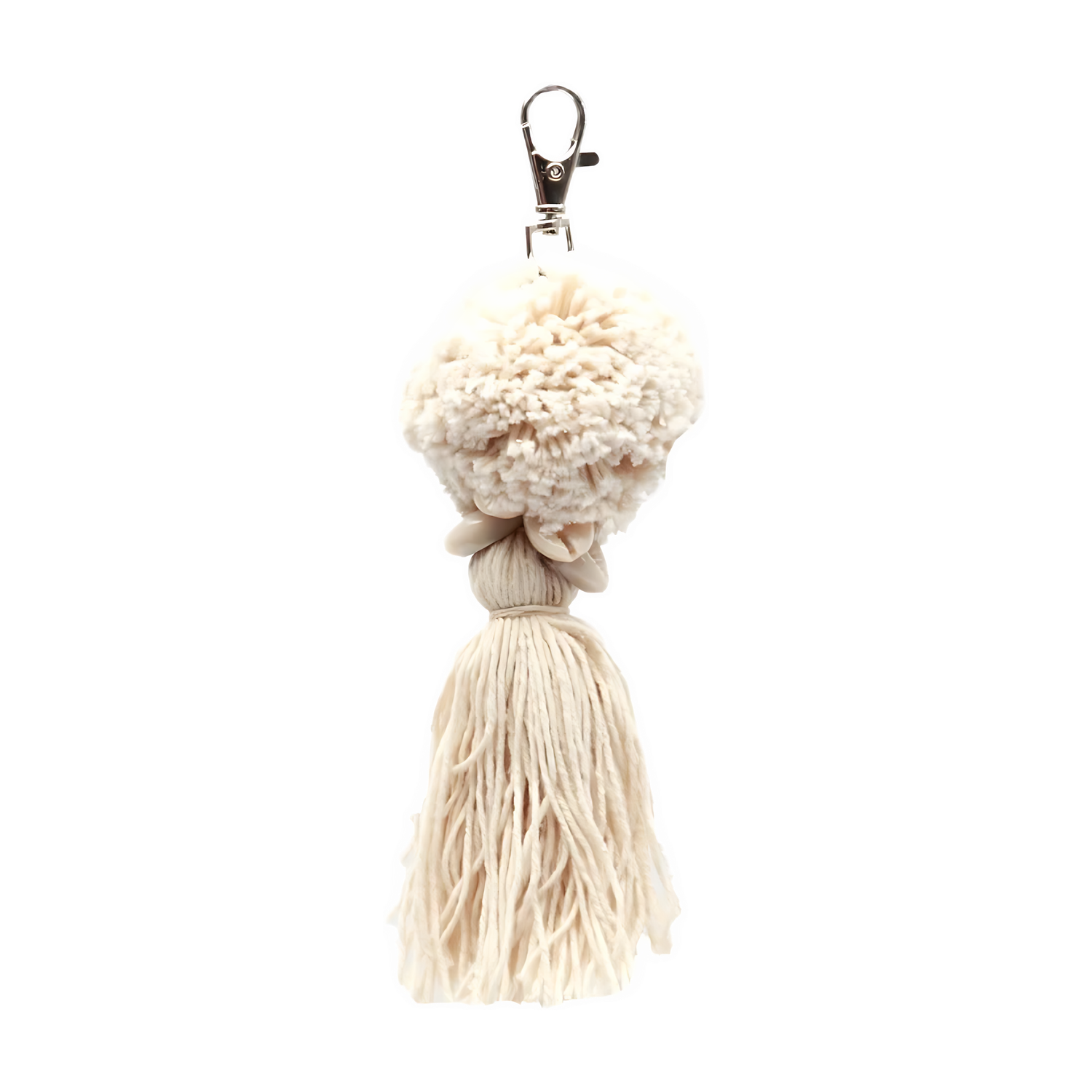 Keychain Pompon Cowrie Tassel - White