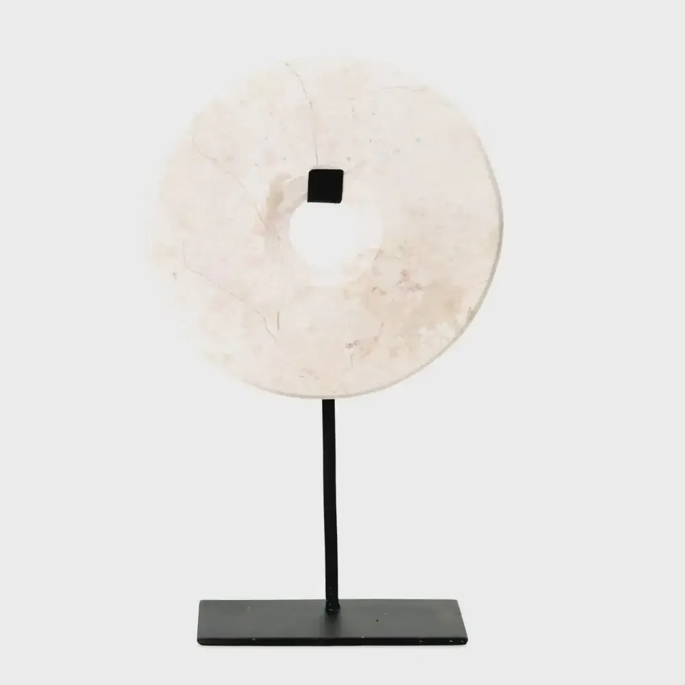 The Marble Disc on Stand - White - L