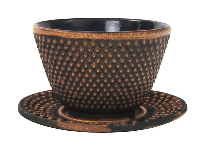 Teacup 12cl + round plate Arare, koper