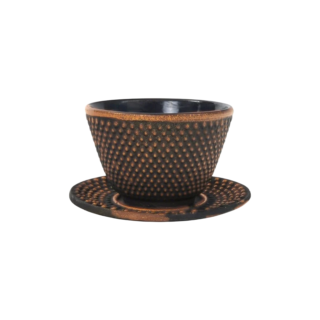 Teacup 12cl + round plate Arare, koper