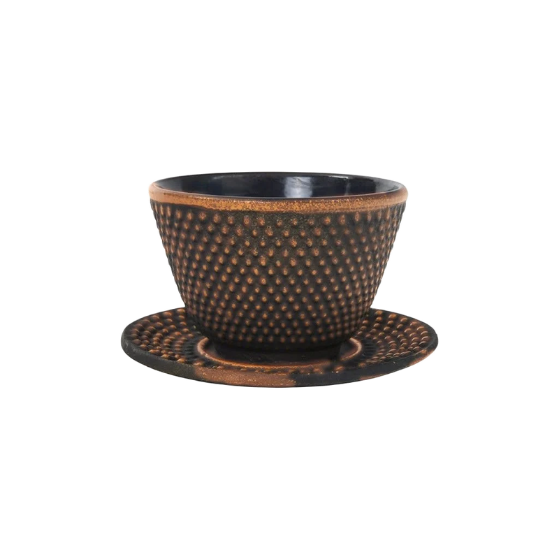 Teacup 12cl + round plate Arare, koper
