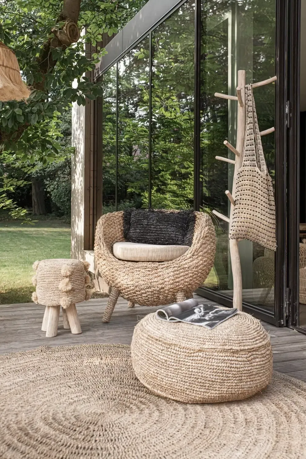 The Raffia Pom Pom Stool - Natural