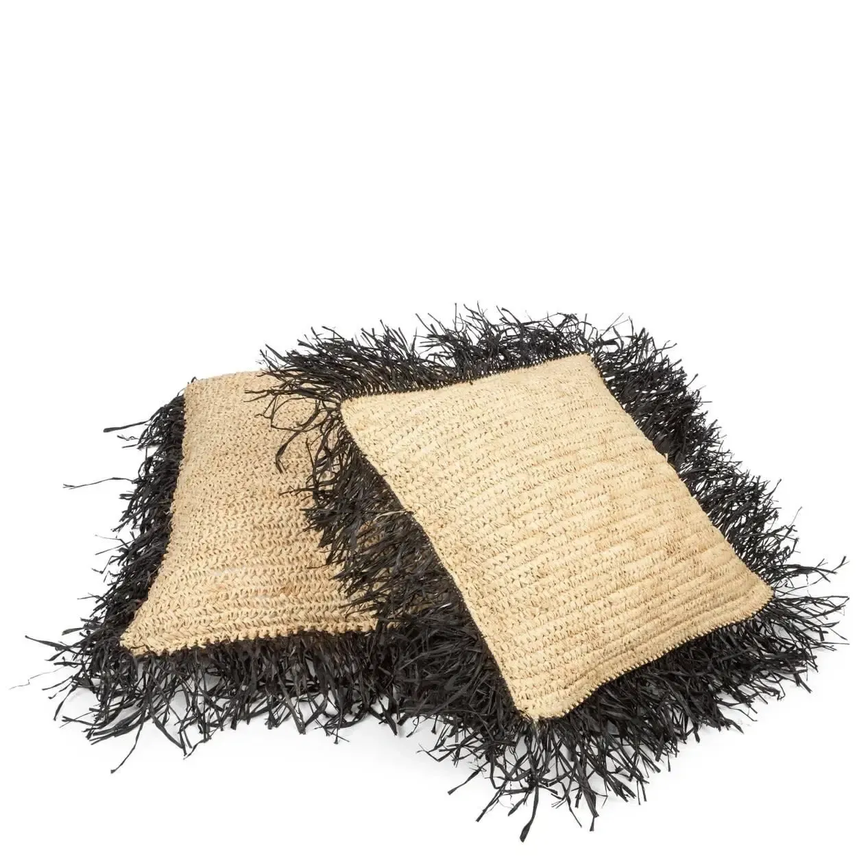 The Raffia Cushion Cover Square - Natural Black - L