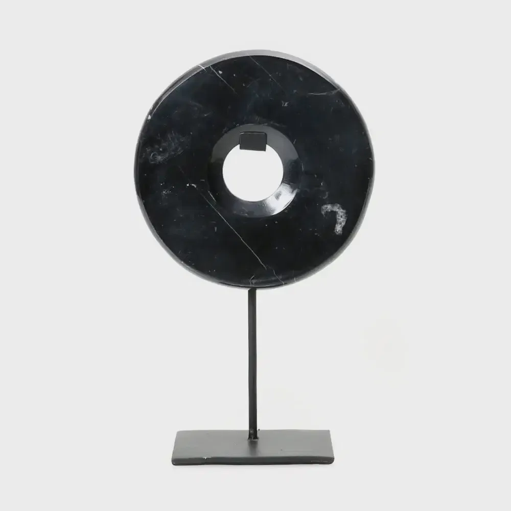 The Marble Disc on Stand - Black - M