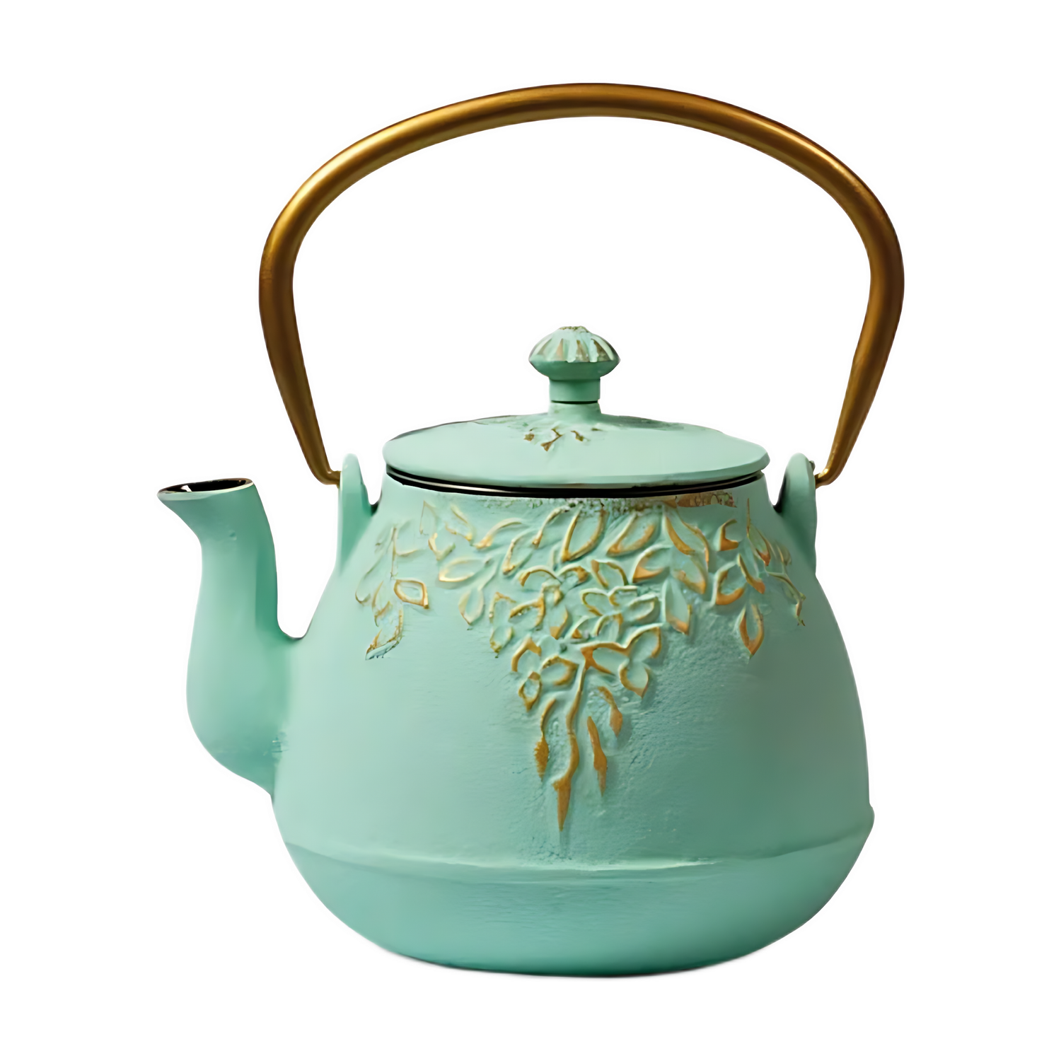 Theepot "Ziyi", turkoois/goud, gietijzer met roestvrijstalen filter - 800ml
