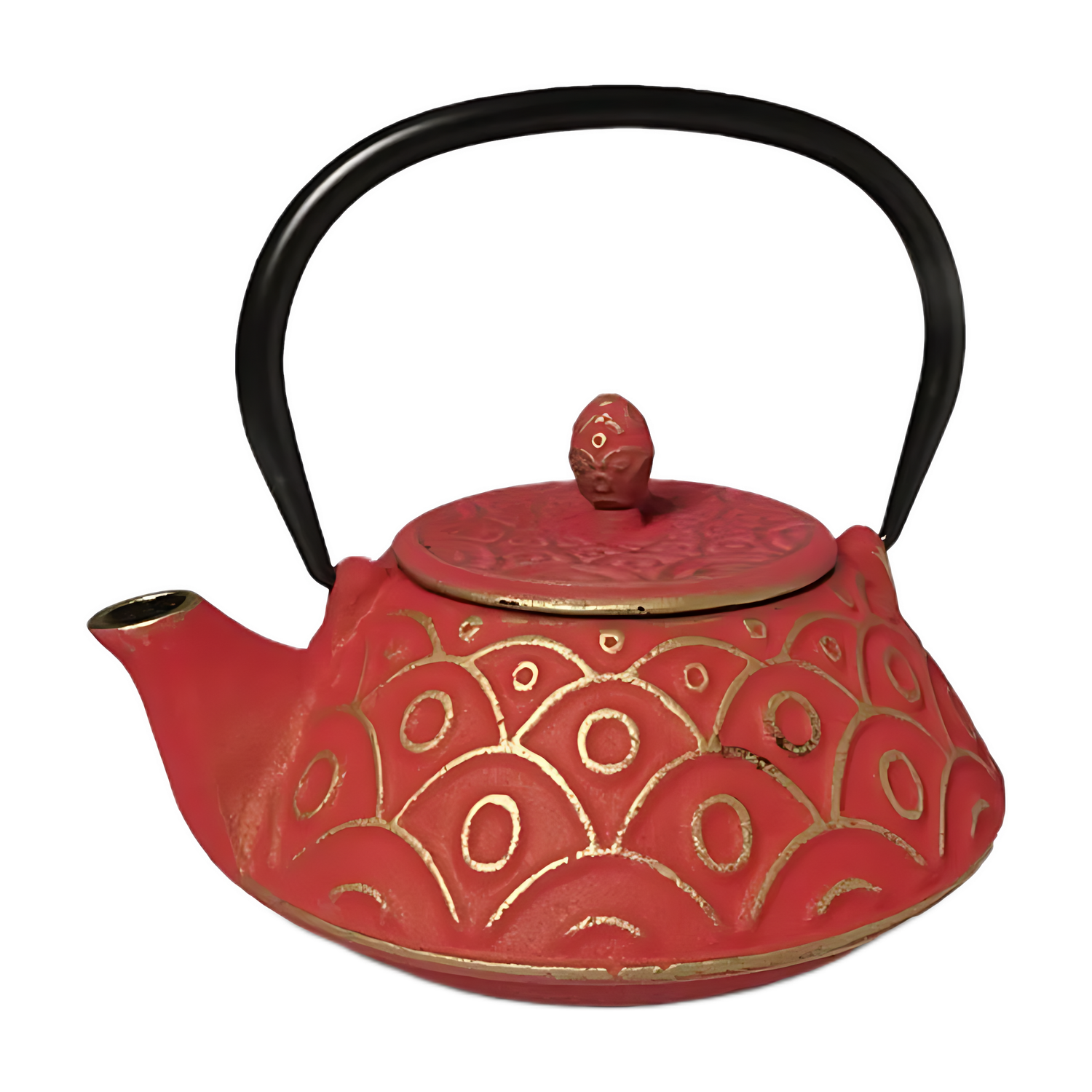 Theepot "Benxi", rood/goud, gietijzer met roestvrijstalen filter - 800ml