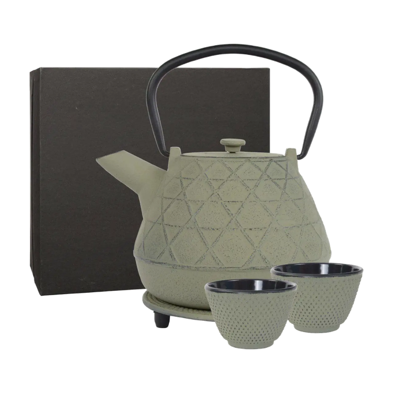 Giftbox Theepot + 2 kopjes Hewi 1 Liter grijsgroen