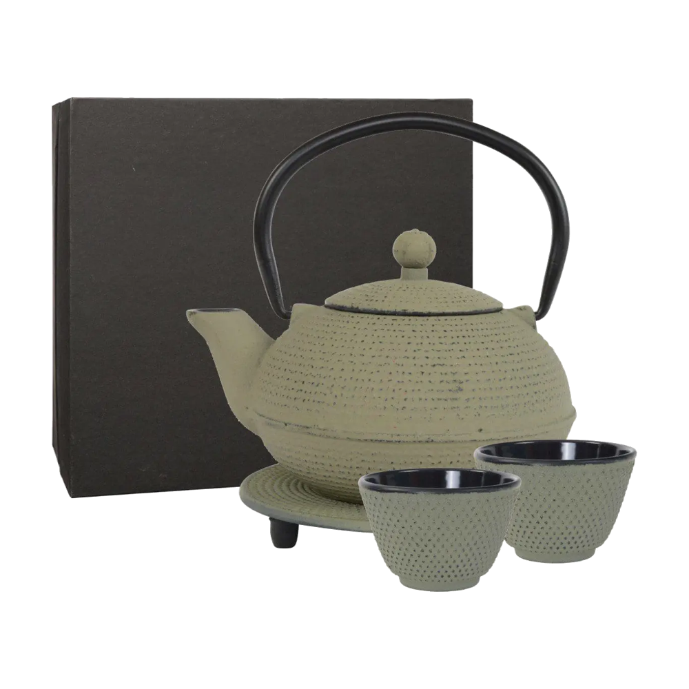 Giftbox Theepot + 2 kopjes Ganzou 0,90L grijsgroen