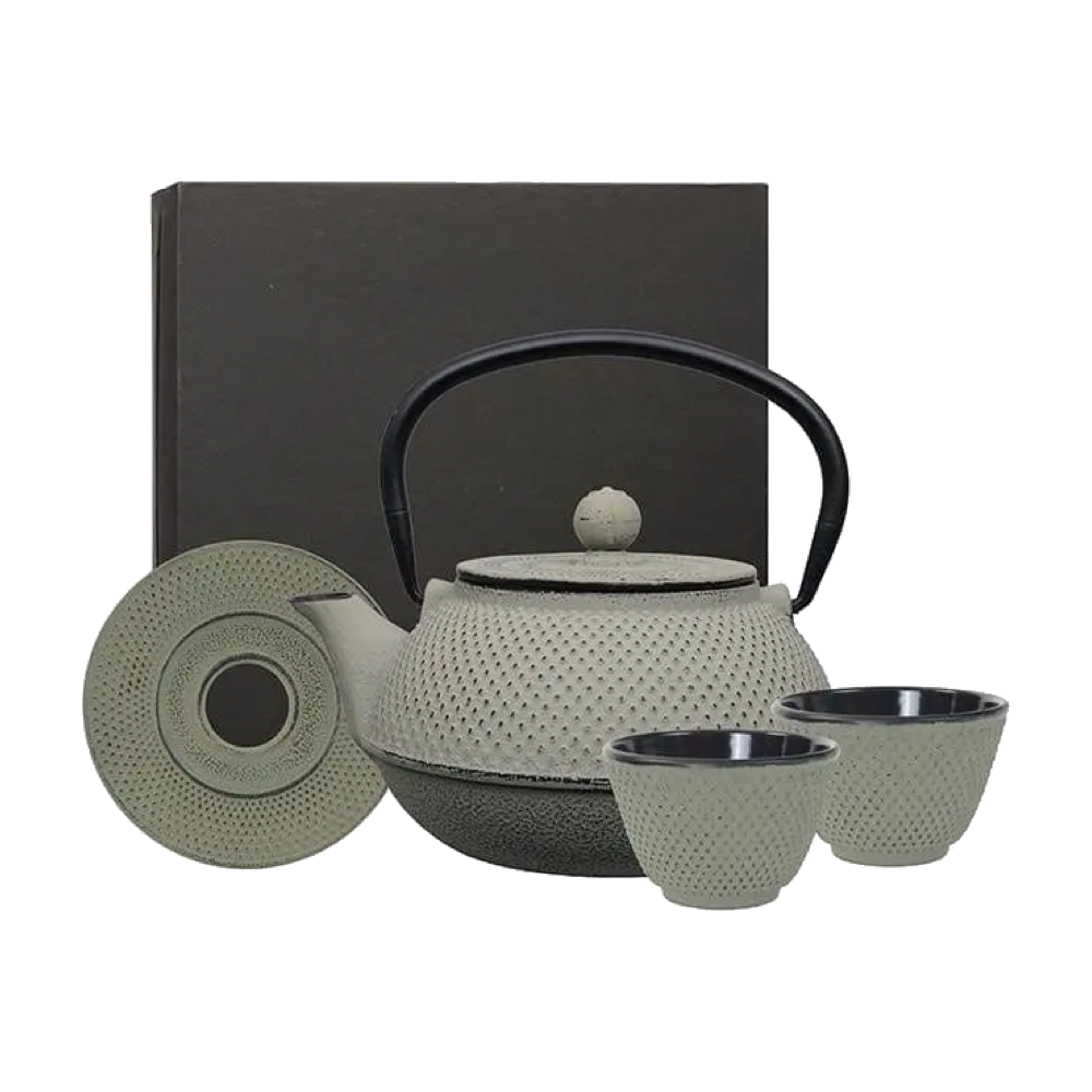 Giftbox Theepot + 2 kopjes Arare 0,80L grijsgroen