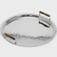 EDZARD dienblad Hugo, rond, glanzend vernikkeld roestvrij staal, met bamboe handgrepen, diameter 54 cm