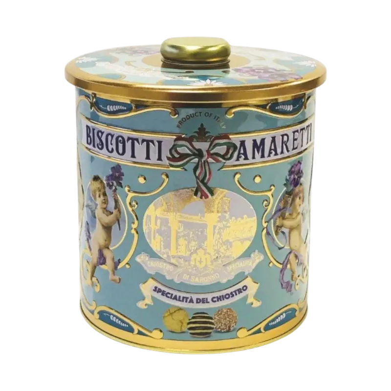 Amaretti Crunchy Round Tin 150g