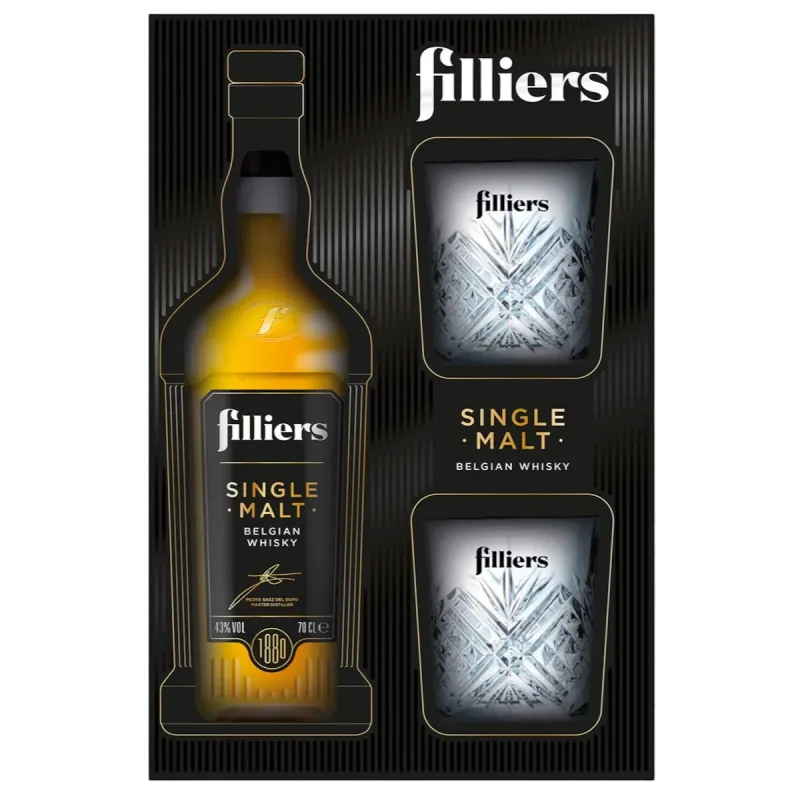 Filliers Whisky Bourbon Cask 70cl + 2 Glasses 43°