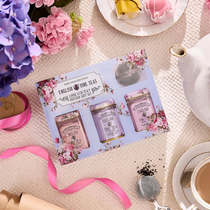 Vintage Bloemen Mini Theeblik &amp; Infuser Cadeauset