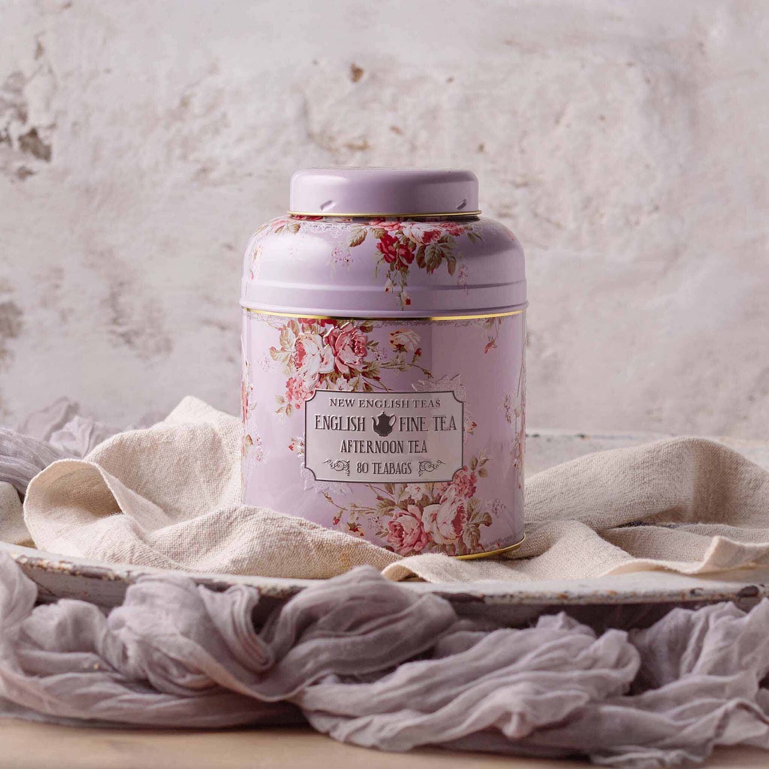 Vintage Bloemen Theeblik Lavendel 80 Theezakjes