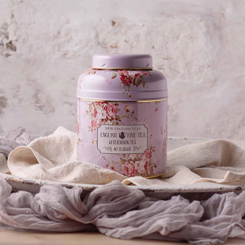 Vintage Bloemen Theeblik Lavendel 80 Theezakjes