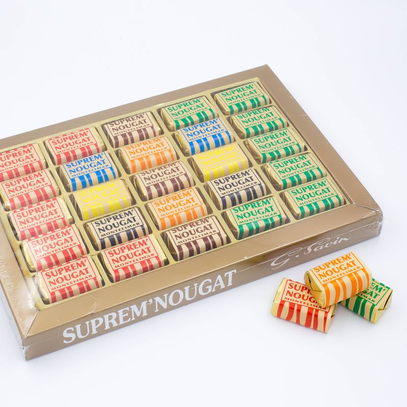 Schachtel mit harten, weichen und Schokoladen-Nougats - 250 g