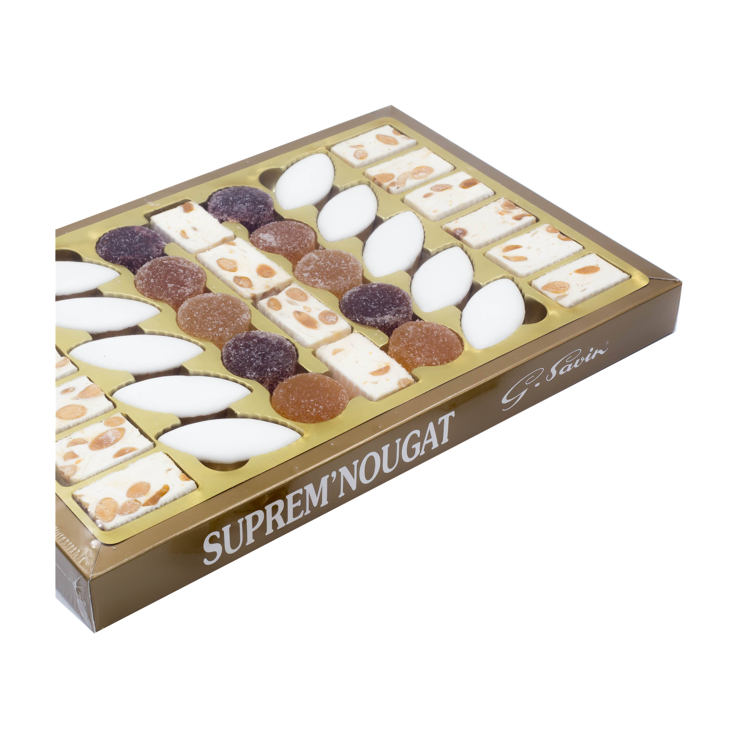 Box of soft nougats, calissons, and fruit candies