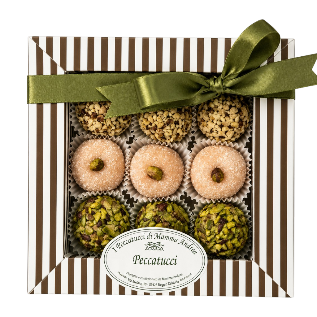 Peccatucci Rigata Piccola zachte amandelpralines met pistache, kokos, bruine suiker of hazelnoot 190gr