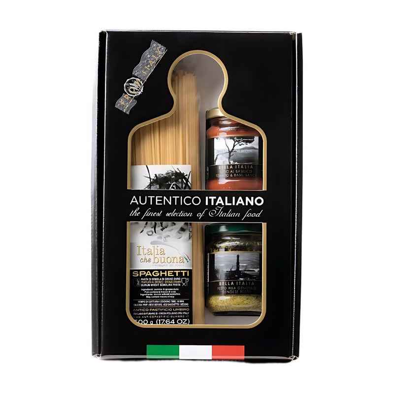 giftset spaghetti 500g, saus &amp; pesto