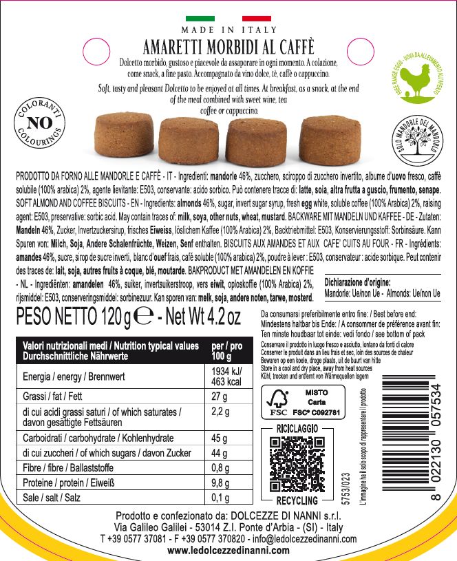 Zachte koffiemacarons uit Italië, Toscane - 120 g verpakking