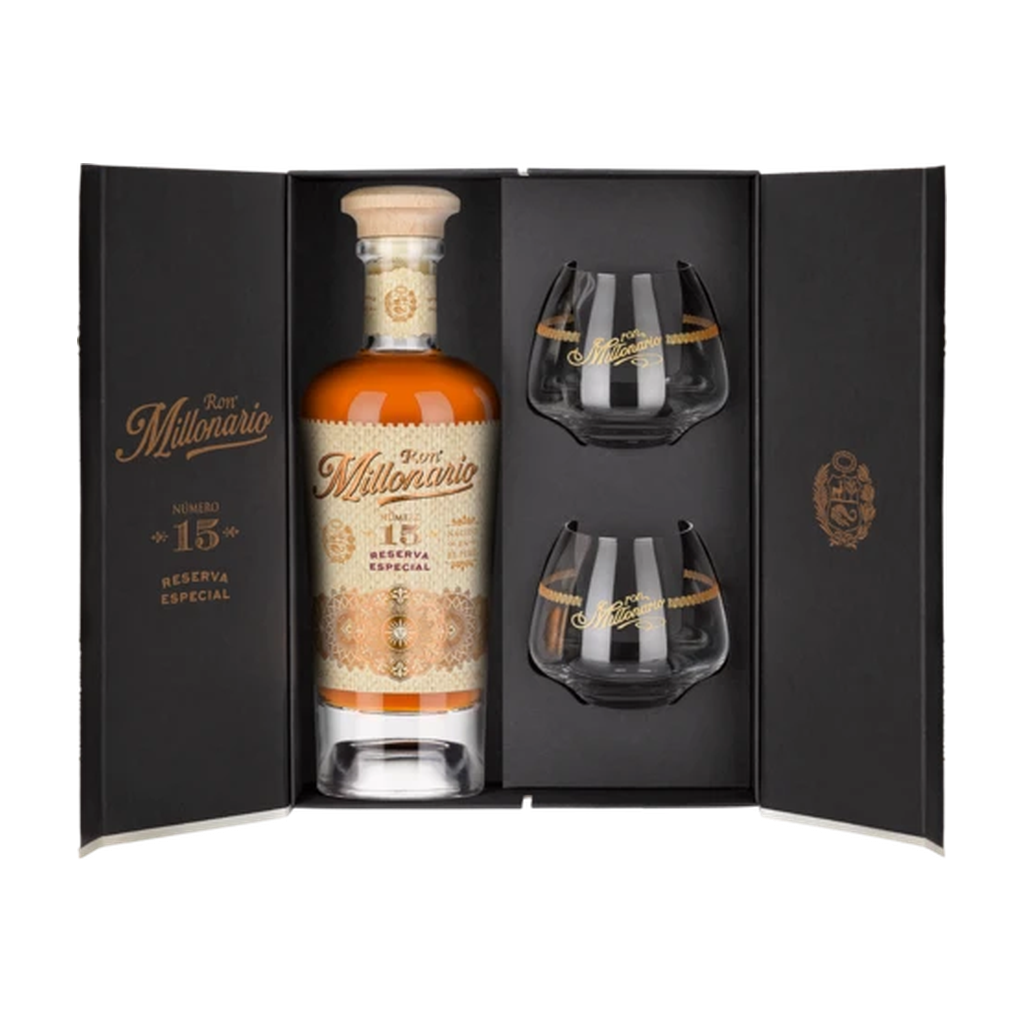 Ron Millonario Millonario N°15 Reserva Especial 40% + Giftpack 2 Glazen 70cl