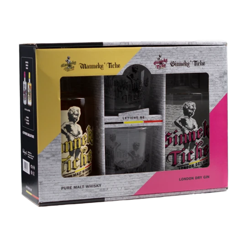 Wave Distil Tiche Box (1xManneke 50cl + 1xGinneke 50cl + 2 glazen) 40° 1l