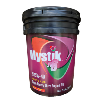 Mystik SAE 15W-40 JT-8 Synthetic Blend Super Heavy Duty Engine Oil, 5-Gallon