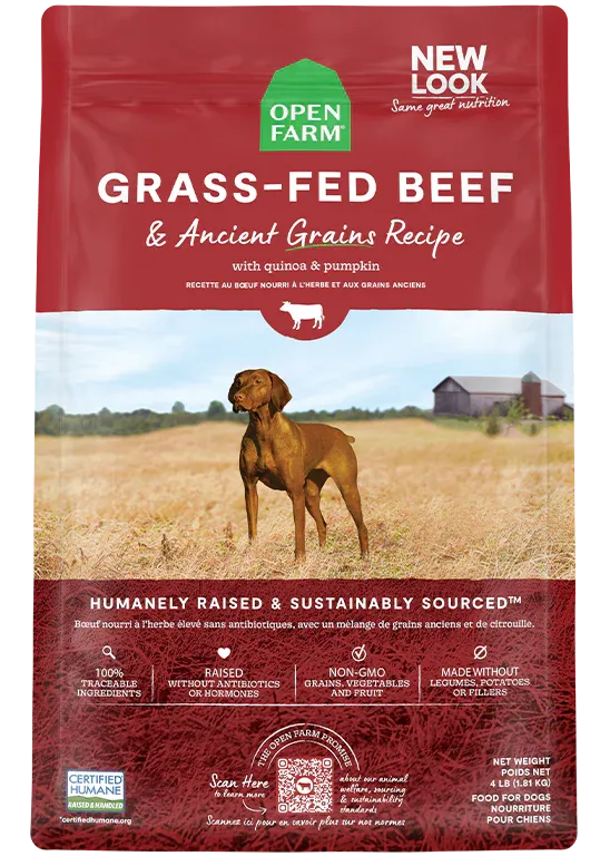 OPEN FARM GRASS-FED BEEF &amp; ANCIENT GRAINS DRY DOG FOOD 4LBS 