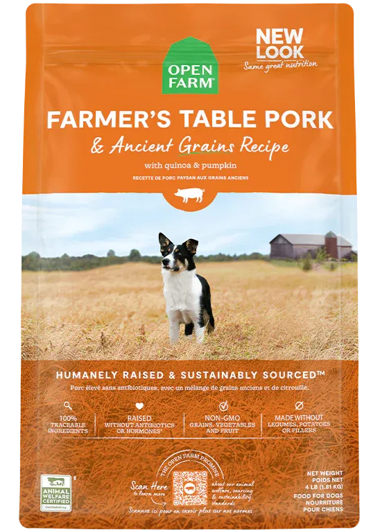 OPEN FARM FARMERS TABLE PORK &amp; ANCIENT GRAINS DRY DOG FOOD 22LBS