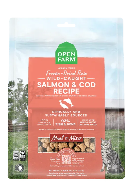 OPEN FARM WILD-CAUGHT SALMON &amp; COD FREEZE DRIED RAW CAT FOOD 3.5OZ