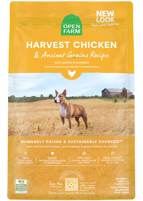 OPEN FARM HARVEST CHICKEN &amp; ANCIENT GRAINS DRY DOG FOOD 22LBS