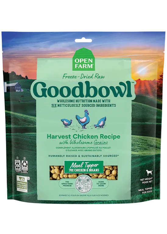 OPEN FARM GOODBOWL HARVEST CHICKEN &amp; WHOLESOME GRAINS RECIPE FREEZE DRIED RAW TOPPER 46OZ