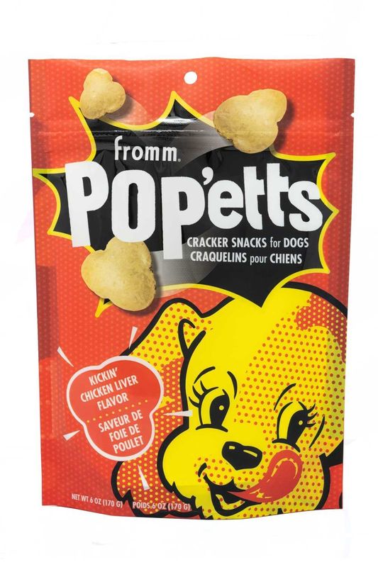 FROMM POPETTS KICKIN CHICKEN LIVER CRACKER SNACKS FOR DOGS 6OZ