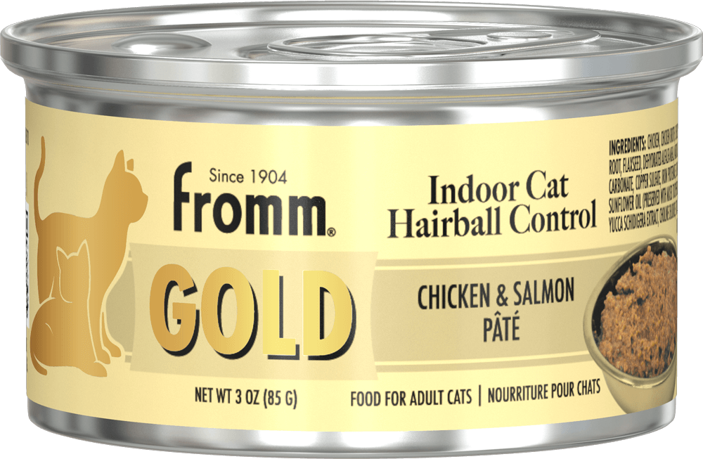 *FROMM GOLD INDOOR CHICKEN AND SALMON PATE CAT FOOD 3OZ