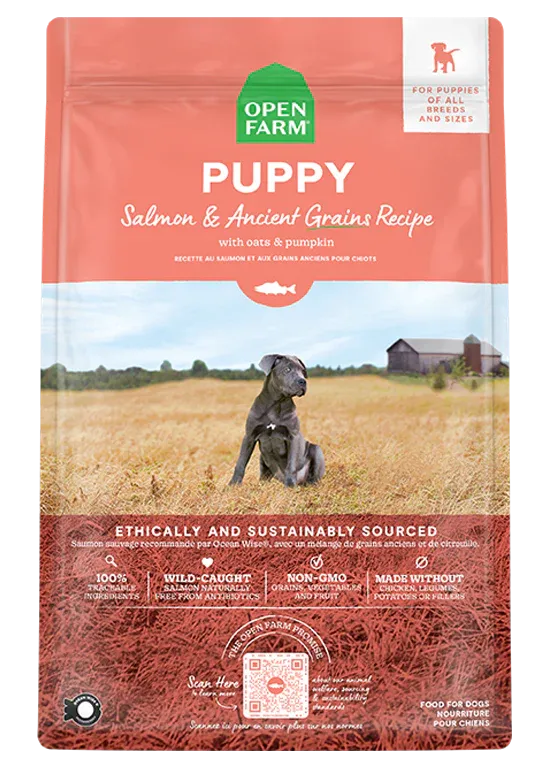OPEN FARM SALMON &amp; ANCIENT GRAINS PUPPY FOOD 22LBS
