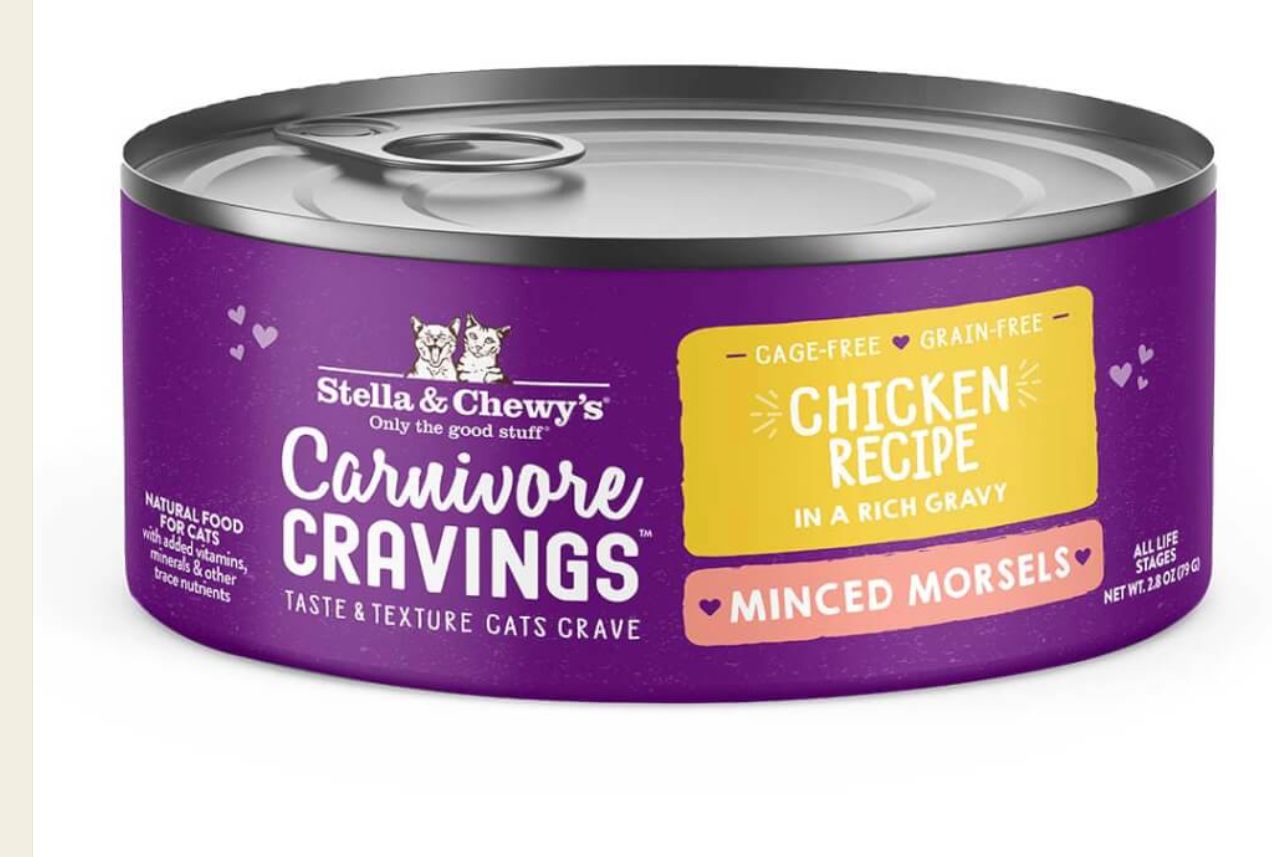 STELLA &amp; CHEWY CARNIVORE CRAVINGS MINCED MORSELS CHICKEN RECIPE CAT FOOD CASE OF 8 / 5.2OZ