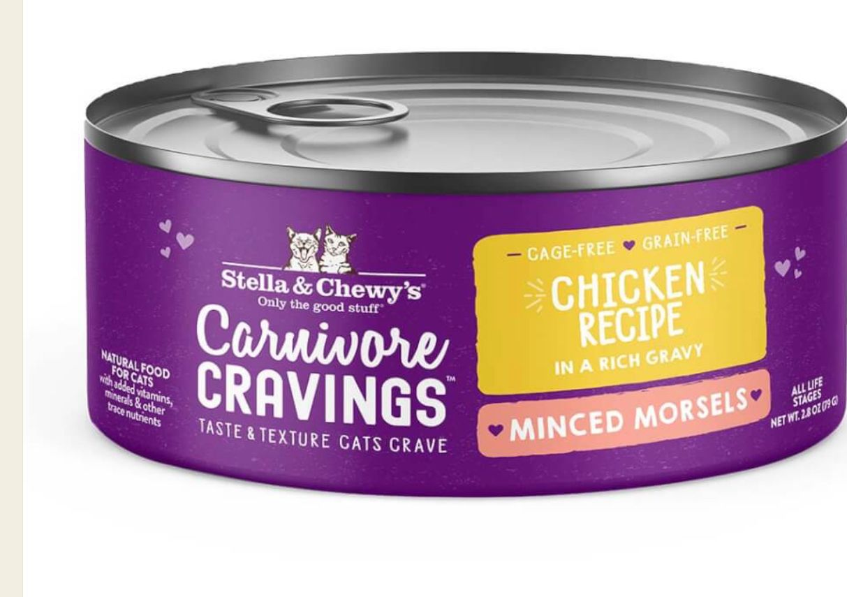 STELLA &amp; CHEWYS CARNIVORE CRAVINGS MINCED MORSELS CHICKEN RECIPE CAT FOOD CASE OF 12/2.8OZ