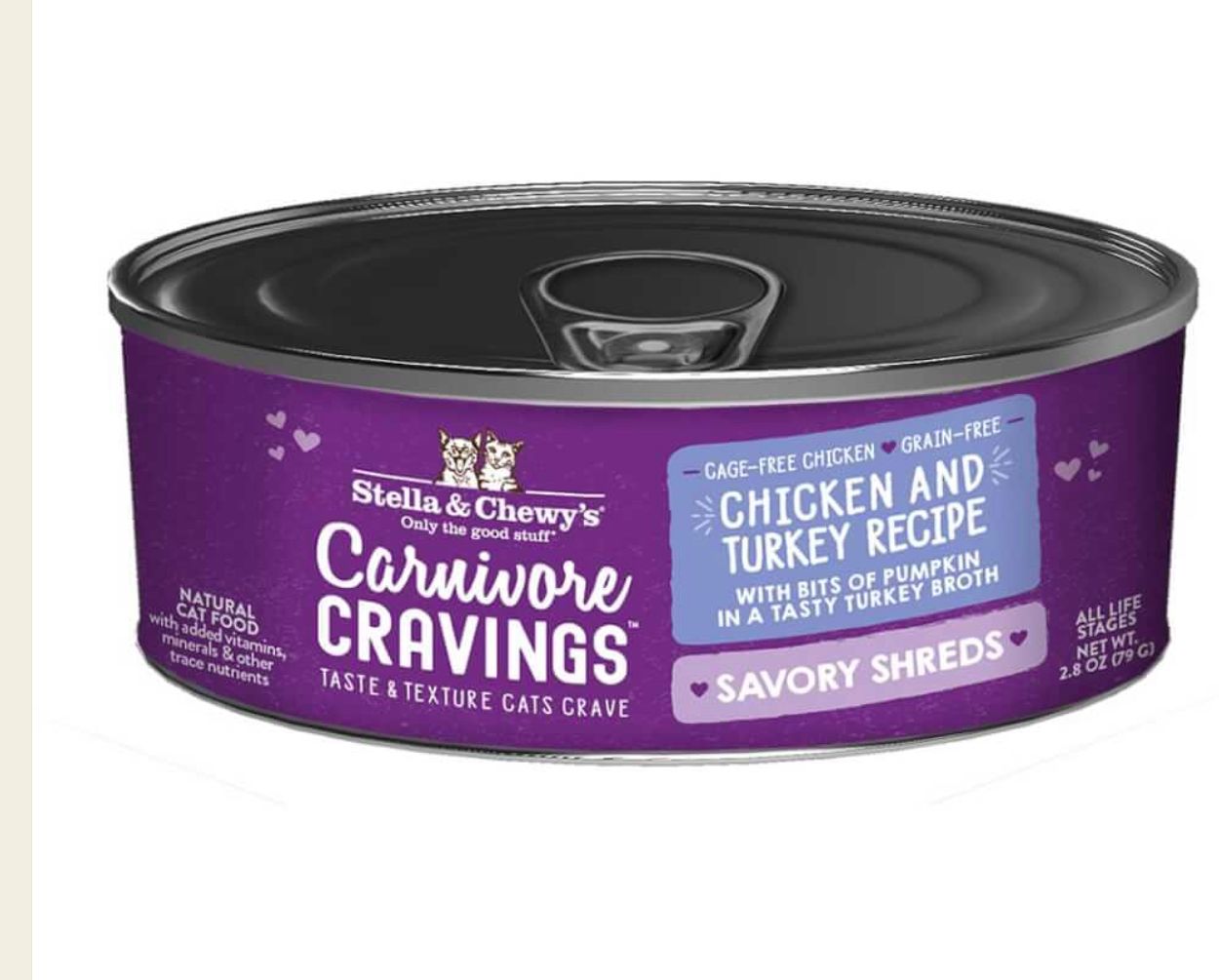STELLA &amp; CHEWY CARNIVORE CRAVINGS SAVORY SHREDS CHICKEN &amp; TURKEY RECIPE CAT FOOD CASE OF 12/2.8OZ