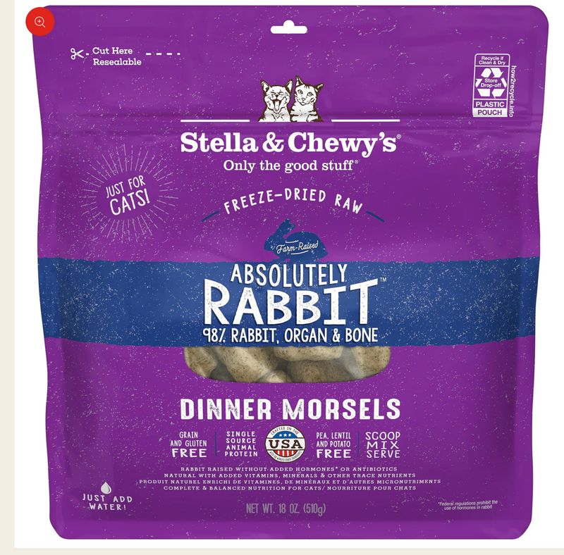 STELLA &amp; CHEWYS ABSOLUTELY RABBIT FREEZE-DRIED RAW DINNER MORSELS CAT FOOD 8OZ