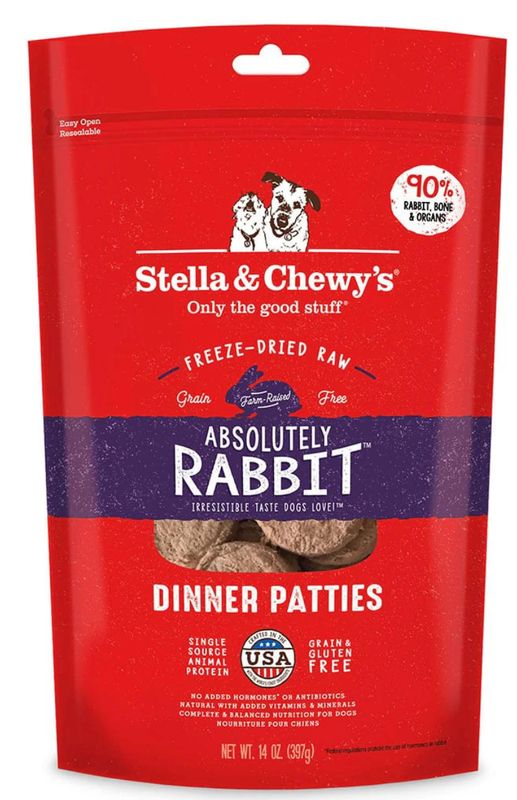 STELLA &amp; CHEWYS ABSOLUTELY RABBIT FREEZE-DRIED RAW DINNER PATTIES DOG FOOD 25OZ