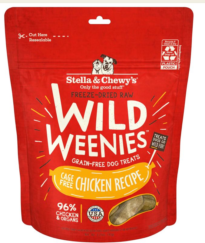 STELLA &amp; CHEWYS CAGE-FREE CHICKEN WILD WEENIES DOG TREAT 3.25OZ
