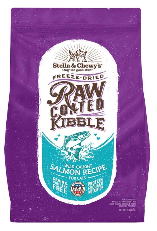 STELLA  &amp; CHEWYS RAW COATED KIBBLE WILD-CAUGHT SALMON RECIPE CAT FOOD 5LBS